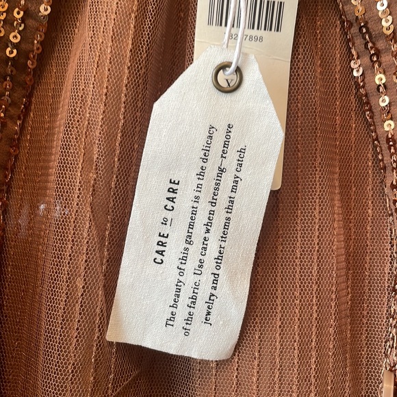 Anthropologie Bronze Sequin Blouse $130 Top XS Small Petite L/S Button Down NWT - Picture 8 of 12